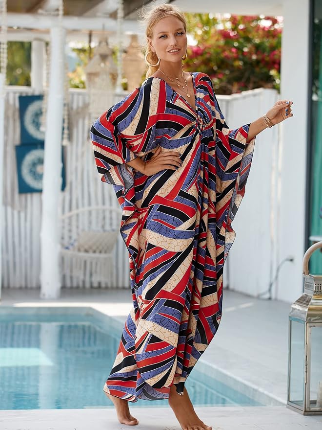 Venasha Womens Caftan Floral Print Kaftan Dress Short Sleeve Swimsuit Cover up Loungewear for Summer