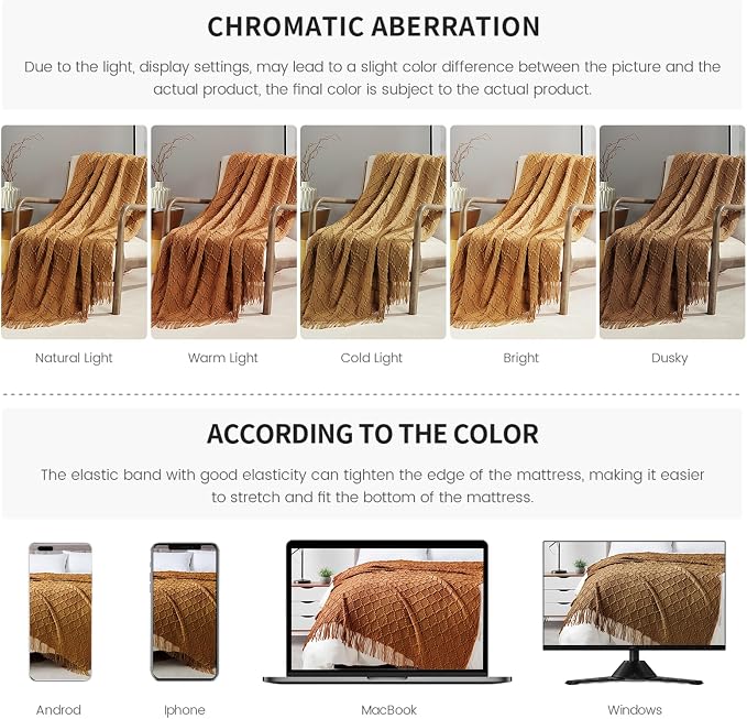 BOURINA Almond Throw Blanket 50 x70 Inch Jacquard Throw Knitted Blanket | Jacquard Argyle Throw Textured Solid Soft Throws and Blankets for Sofa or Bed Knitted Decorative Blanket