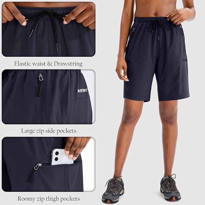 SANTINY Women's 5''/ 7''/9'' Hiking Cargo Shorts Quick Dry Lightweight Summer Shorts for Women Athletic Golf Zipper Pockets