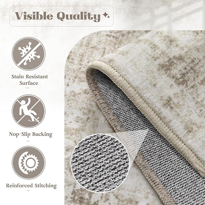 Area Rug 3x5 Washable Rug, Vintage Boho Medallion Entryway Rug Non-Slip Soft Low Pile Small Distressed Floor Carpet Retro Doormat for Kitchen Bedroom Laundry Bathroom Hallway (Taupe, 3'x5')