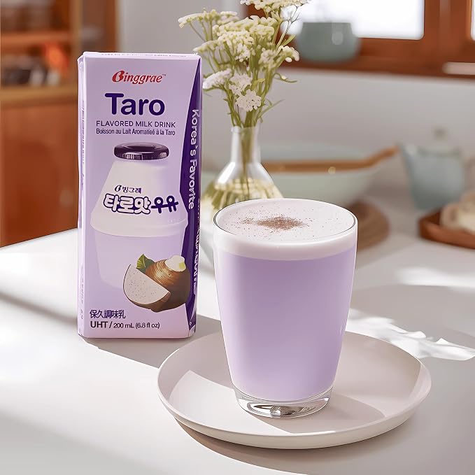Binggrae Taro Flavored Milk Drink – Sweet and Creamy Korean Beverage – Shelf-Stable – Pack of 24 Drink Boxes