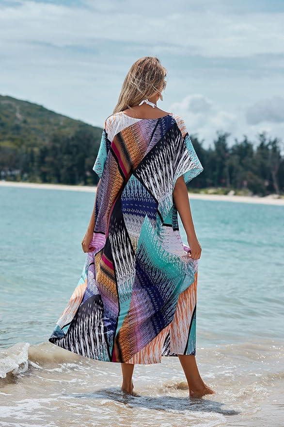Venasha Womens Caftan Floral Print Kaftan Dress Short Sleeve Swimsuit Cover up Loungewear for Summer