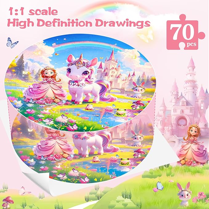 Unicorn Princess Floor Puzzles for Kids Ages 4-6, Large 70 Piece Unicorn Puzzles for Kids Ages 6-8, Puzzles for Toddler Ages 3-5, Toy Gifts for Boy Girls Children