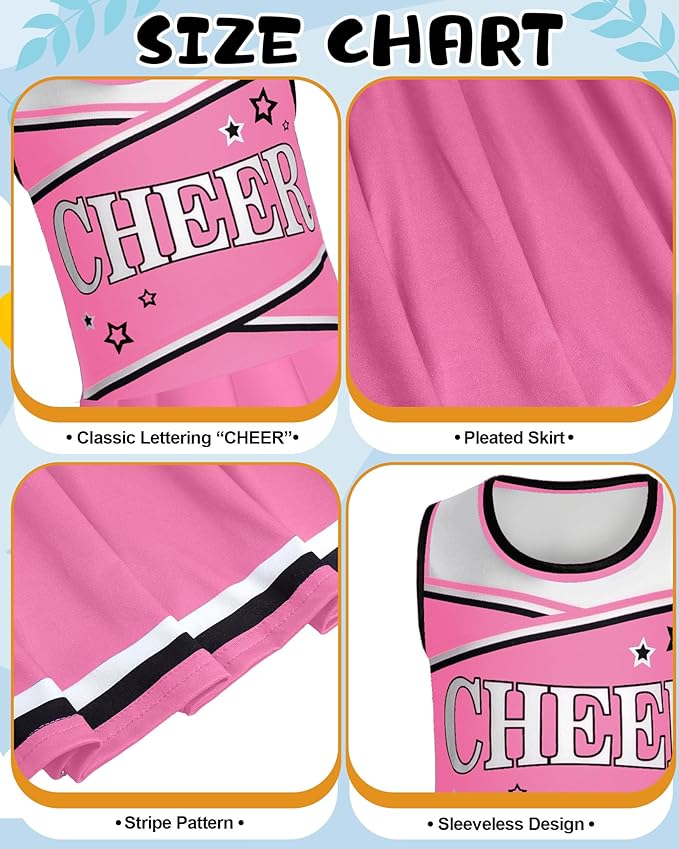 JenPen Cheerleader Costume Set Cheerleading Outfit Cheer Uniform Dress Cosplay for Halloween Party Gifts 3-9 Years