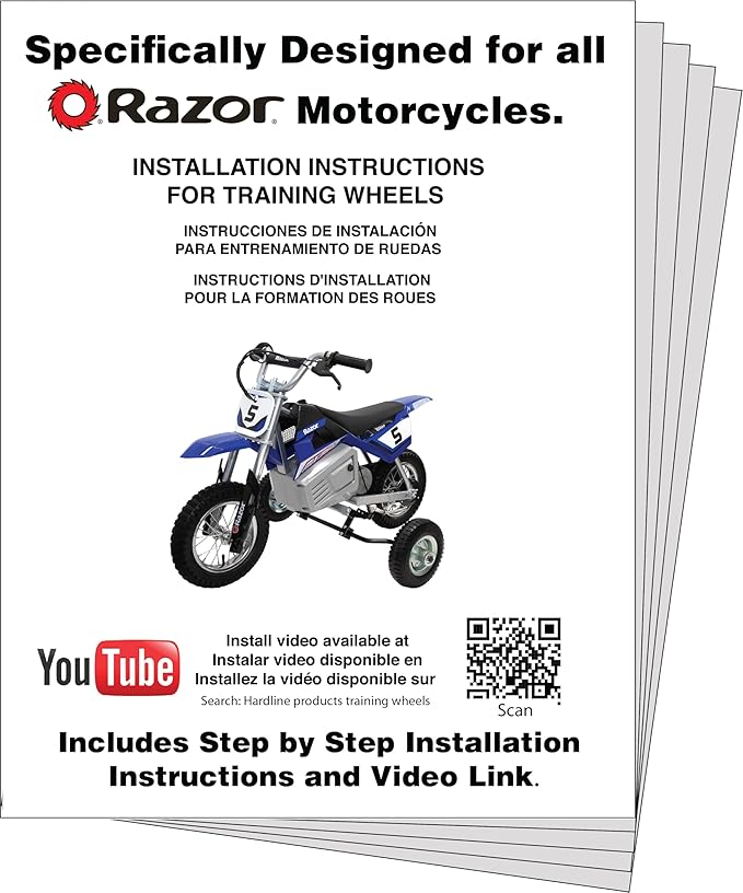 Hardline Products Adjustable Height Training Wheels for Razor MX 125, MX350, MX400, MX450, SX500, MX650 Electric Motorcycle