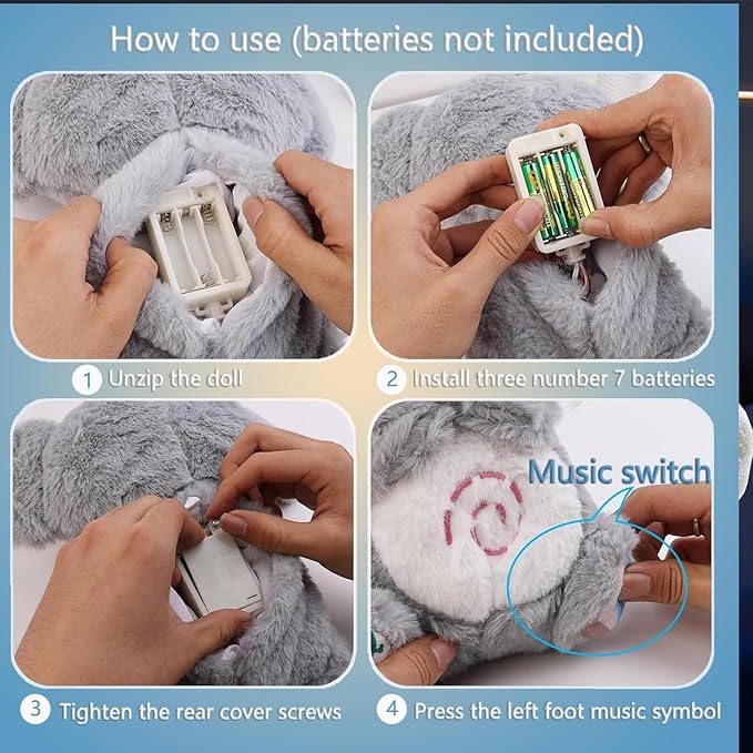 Anxiety Relief Koala - Anxiety Relief Plush Animal, for Anxiety Adults and Kids with Sensory Details Music Lights & Rhythmic Breathing Motion(Gray)