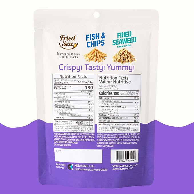 Calamari Chips Made with Real Squid [3 PACK] – 오징어 스낵 – Crunchy + Crispy Healthy Snacks, Low Calorie Finger Food, Asian Snack ON THE GO by [FRIED SEA] <180 calories> Made in Korea