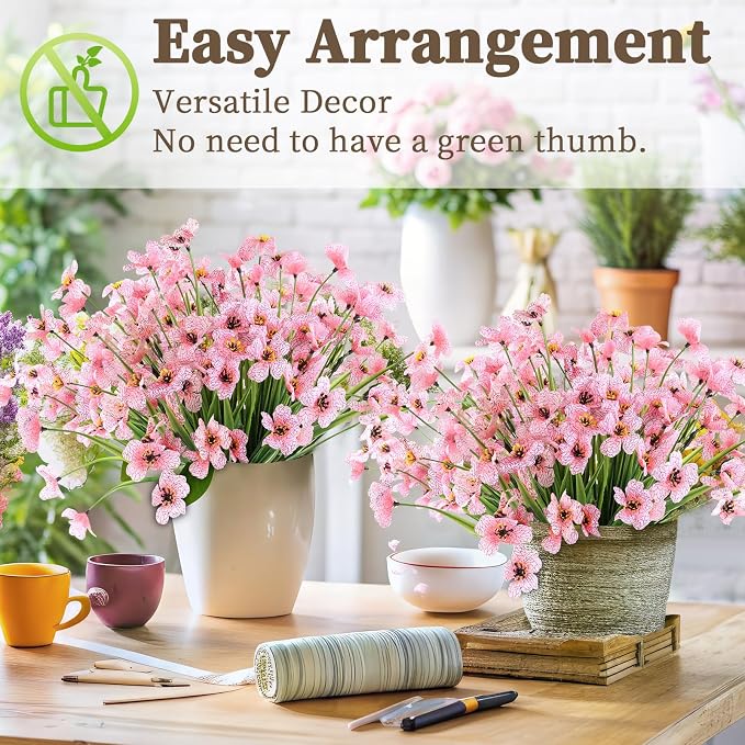 ColoPlay 24 Bundles Peach Artificial Flowers for Outdoors, Fake Flowers | Fake Plants Outdoors, UV Resistant Faux Flowers for Indoor Outside Garden Porch Window Box Home Wedding Farmhouse