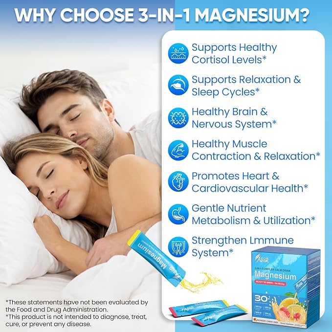 ASSR Calm Magnesium Glycinate Drink for Sleep Aid & Relaxation, Triple Magnesium Complex with KSM-66 Ashwagandha L-Theanine Vitamin D Balance Cortisol, Mood & Stress, No Sugar, Ready to Drink, 30ct