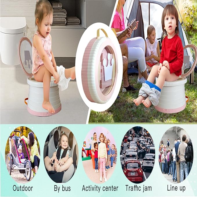 SunnySmile Portable Toilet for Kids,Portable Potty Seat for Toddler Travel,Travel Potty with Travel Bag, Applicable to Camping, Indoor/Outdoor Use, Includes 45 Replacement Bags (Pink)
