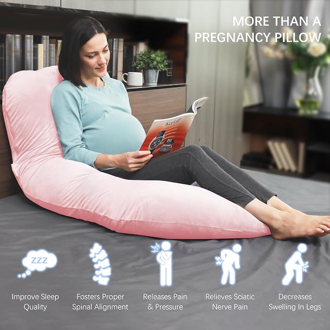 MOON PARK Pregnancy Pillows for Sleeping - U Shaped Full Body Maternity Pillow with Removable Cover - Support for Back, Legs, Belly, Hips - 57 Inch Pregnancy Pillow for Women - Pink