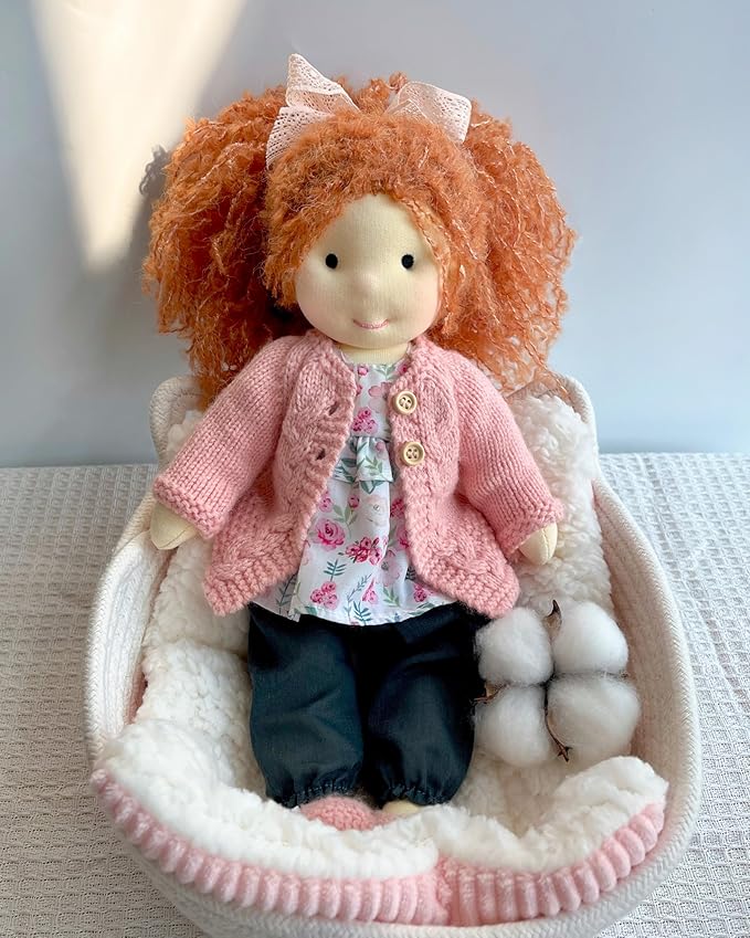 Handmade Waldorf Doll- Elsee 12", Soft Girl Rag Doll with Cute Stuffed Plush, Ideal for Babies & Toddlers