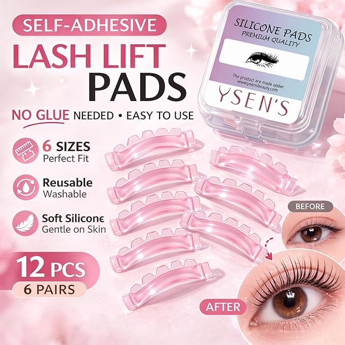 Ysen's Korean Lash Lift Pads Self Adhesive – Reusable Silicone Lash Lift Shields Rods 12 Pcs / 6 Pairs, Professional Lash Lift Pads for Korean Lash Lift Kit Eyelash Perm Tools