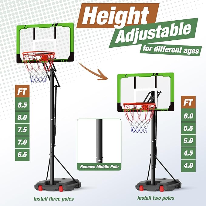 Basketball Hoop Outdoor with 33 Inch Shatterproof Backboard, Portable Basketball Goal System