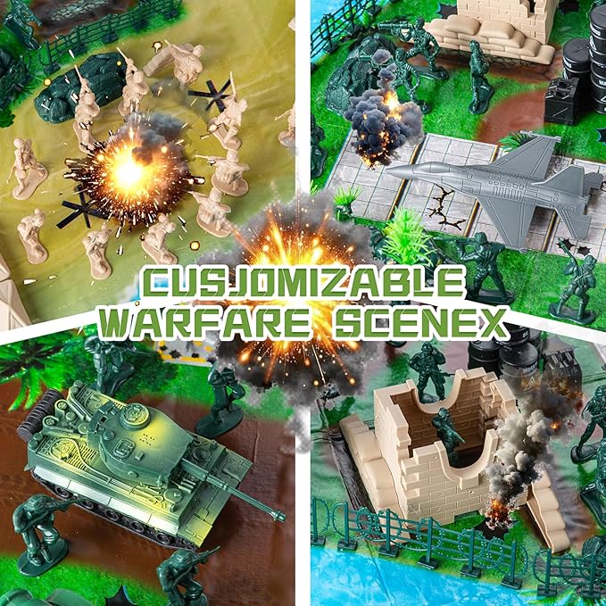 Army Soldier Combat Toy Set – 110-Piece Military Action Figure Playset with Realistic Vehicles (Tank, Helicopter, Fighter Plane) for Kids Ages 3+ – Boys and Girls