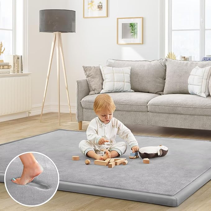 Baby Play Mat for Floor Nursery Rug Muscle Mat Area Rug Playroom Rug 71"x79" Playpen Mat Elastic Foam 1.3" Thick Crawling Mat for Babies,Toddlers, Infants, Kids,A Light Gray