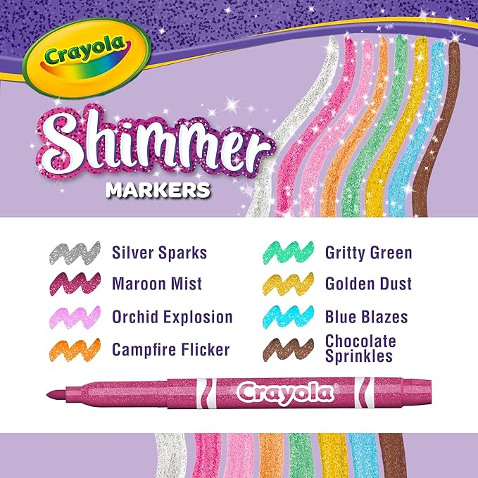 CRAYOLA Shimmer Markers (Pack of 8) | Eight Different Shimmering Tones Perfect for Home or School Art Projects | Colouring Pens & Markers | Ages 3+