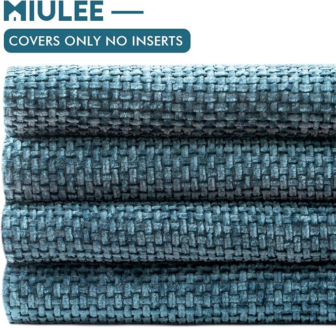 MIULEE Soft Decorative Chenille Pillow Covers Smoke Blue 20x20 Pack of 4 | Coastal Home Decor, All Same Color Set, Couch Throw Pillows, Farmhouse Boho Cushion Covers for Sofa Bed Living Room