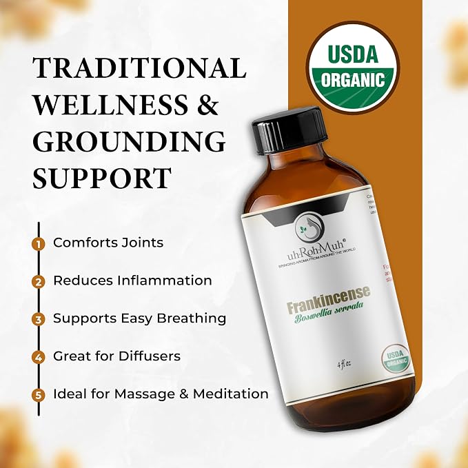 Organic Frankincense Serrata Essential Oil - Steam Distilled Boswellia Serrata Oil, Warm Woody Aroma, Base Note Essential Oil for Aromatherapy, Skincare and DIY Cosmetic Blends - 4 Fl oz