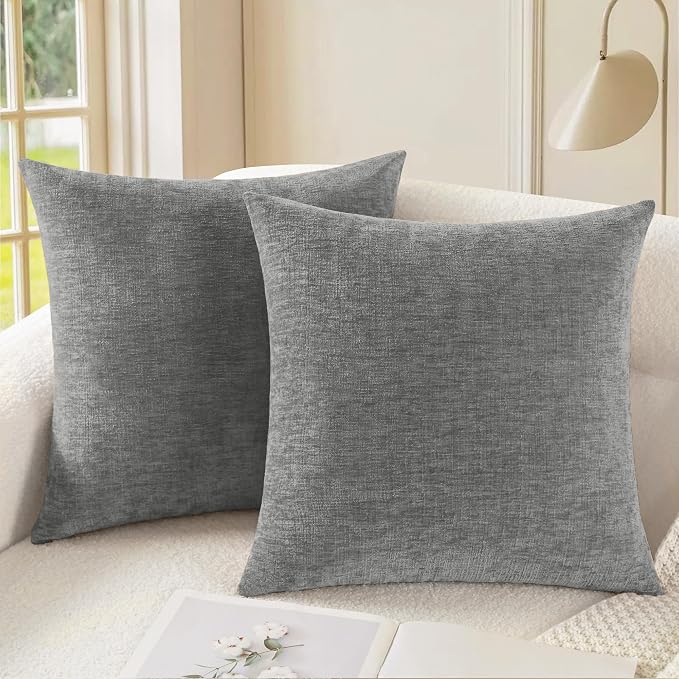 CaliTime Decorative Couch Throw Pillow Covers 16 X 16 Inches Medium Grey | Pack of 2, Cozy Chenille Cushion Cases for Sofa Bed Living Room Farmhouse Home