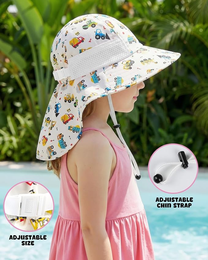 Toddler Baby Sun Hat Kids Summer Beach Essentials Adjustable Beach Hats with Bucket Wide Brim for Boys Girls Age 0-14 Years