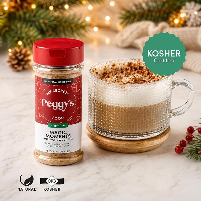 My Secrets Peggy's Food Magic Moments Holiday Sweet Mix - Sugar Free Sweetener with Cinnamon, Ginger, Cloves & Nutmeg - Keto & Gluten-Free Christmas Spice Blend for Baking & Coffee - 4.9 oz