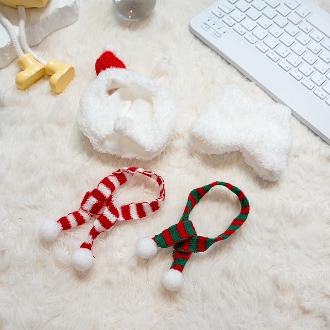 Clothes for Labubu Doll,6.7 Inch Doll Clothing Set - 4 Pieces of Handmade Clothes and Accessories for 17cm Plush Toys - Santa Hat Head Cover + Snowman Clothes + Red Striped Scarf + Green Striped Scarf