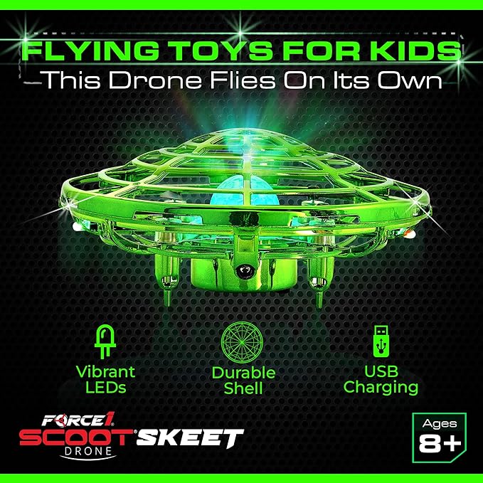 Force1 Scoot Skeet Mini Drone Electronic Shooting Game for Kids (Drone Only) - Hand Drones for Kids Compatible with Scoot Skeet LED Blaster, Electronic Target Game Indoor Flying Ball Toy (Green)