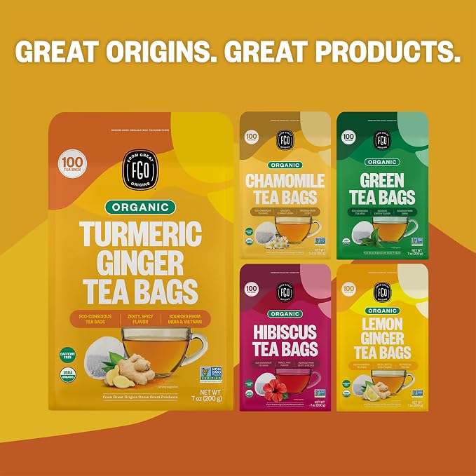 FGO Organic Turmeric Ginger Tea, Eco-Conscious Tea Bags, 100 Count, Packaging May Vary (Pack of 1)