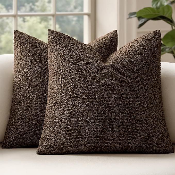 MIULEE 24x24 Decorative Euro Sham Boucle Couch Pillow Covers Brown | Set of 2 Textured Neutral Fall Autumn Throw Pillow Covers, Accent Solid Pillowcases, Sofa Living Room Home Decor