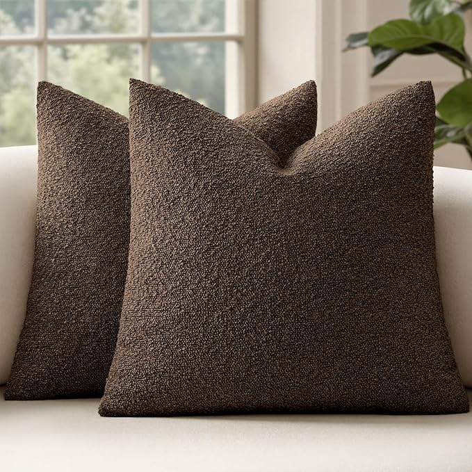 MIULEE 20x20 Decorative Lumbar Boucle Couch Pillow Covers Brown | Set of 2 Textured Neutral Fall Autumn Throw Pillow Covers, Accent Solid Pillowcases, Sofa Living Room Home Decor
