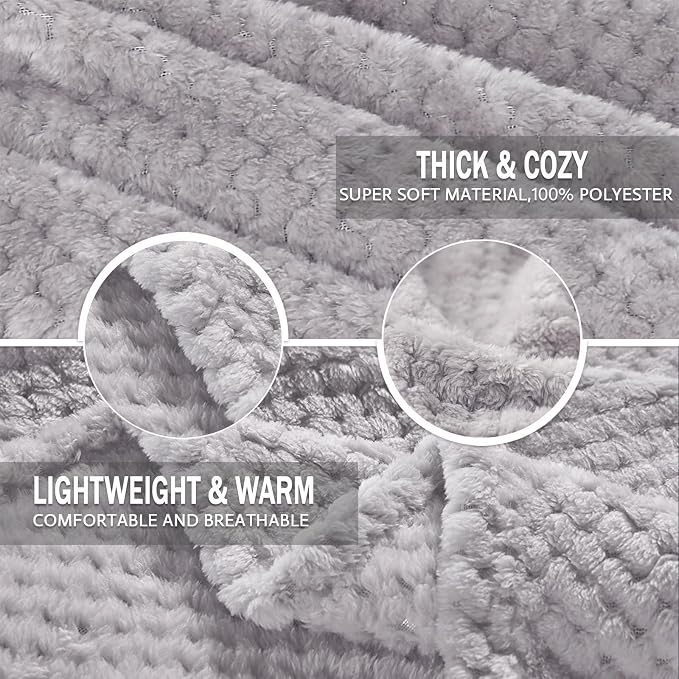 Exclusivo Mezcla Soft Waffle Fleece Bed Blanket Twin Size, Light Grey | Lightweight Plush Blanket for Bed, Couch, Sofa, Cozy Fluffy Design for Bedroom, Guest Room, All Season, 60x80 Inches