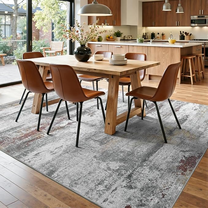 4x6 Ft Abstract Area Rugs for Living Room, Soft Non-Slip Modern Washable Rugs Print Pattern Carpet for Bedroom Indoor Floor Nursery Home Decor (Grey/Gold-Brown/Red-Brown)