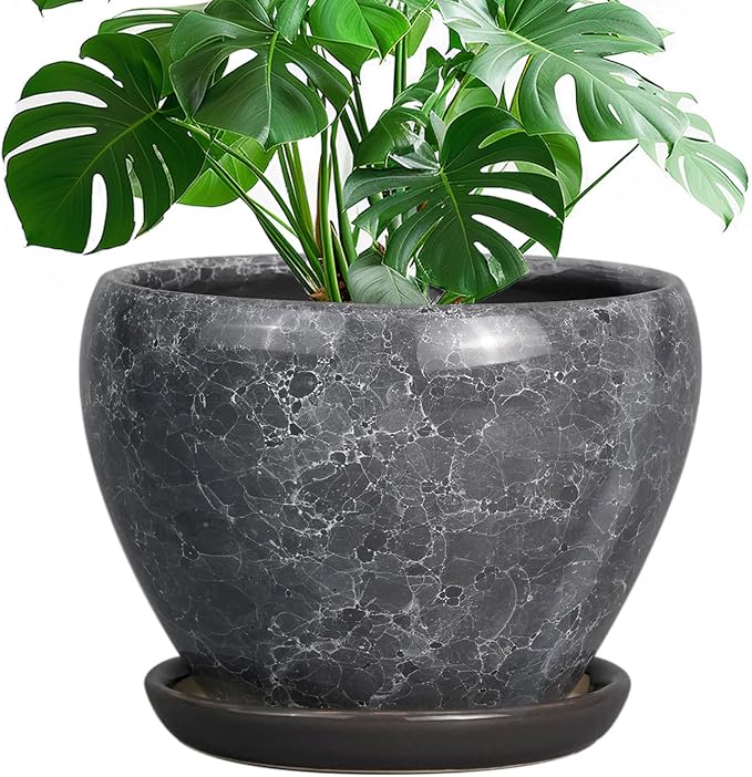 Ceramicfor Ceramic Planters for Indoor Plants - 10 Inch Plant Pot with Drainage Hole and Saucer, Large Flower Pot for Home Decor, Gray
