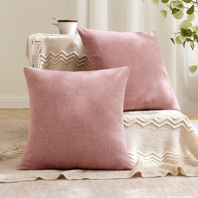 MIULEE Blush Pink Chenille Couch Throw Pillow Covers, 20x20 | Set of 2, Valentine Cute Romantic Decor, Soft Modern Style, Decorative Pillowcases for Sofa Living Room Bed