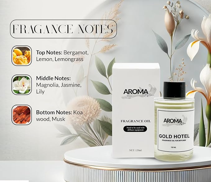Essential Oils for Diffuser - Gold Hotel Fragrance Oil Blend - Luxury Hotel Inspired Aromatherapy Oils - Bergamot, Lemon and Lemongrass Scent - 120ml