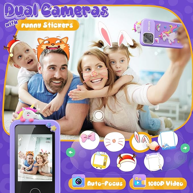 Luyiilo Kids Smart Phone Toys for Girls,Unicorn Gift Toys for Girls Ages 3-9 Christmas Birthday Gifts Mini Smart Phone Toys With 2.8" Touchscreen 16 Learning Games Dual Camera Music Player, 8G SD Card