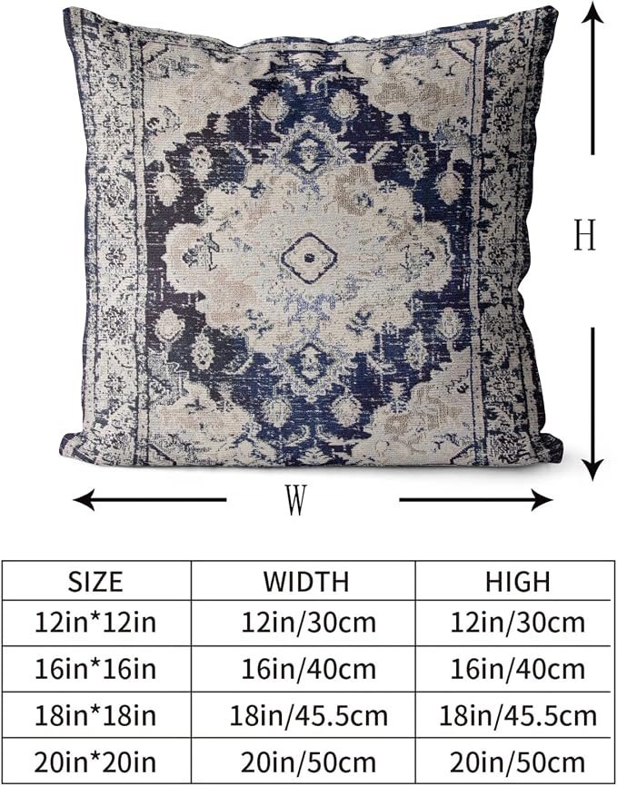 Snycler Boho Throw Pillow Covers 16x16 inch Set of 2 Boho Rug Carpet Double Sided Pattern Cotton Soft Pillow Case Cushion Cover Pillowcase for Couch Sofa Bed Decorative (Navy Blue)