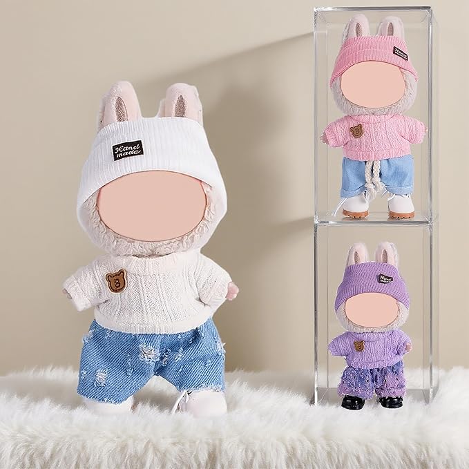 Total 3 Sets Doll Clothes Accessories for 17cm Dolls Include: 3 Hats, 3 Tops, 3 Pants- Soft & Stylish Costume Accessories (Doll Not Icluded)