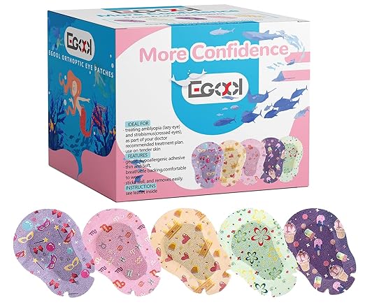 Adhesive Eye Patches for Kids – Cute Girls Design, 45 + 5 Bonus per Box, Regular Size, Breathable Material, Colorful and Fun Pattern, Hypoallergenic & Sensitive for Lazy Eye