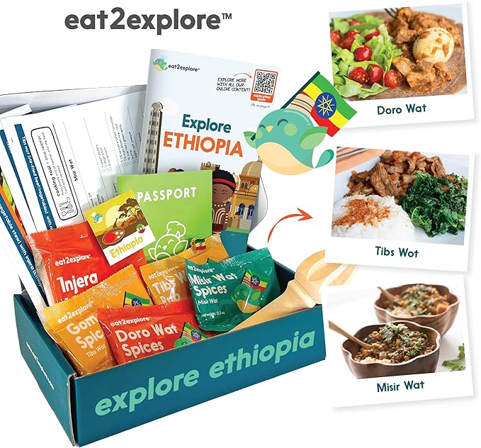Cooking Kits for Kids - Interactive & Educational Set with 3 Recipe Cards, Key Ingredients & Cooking Tools - Ideal Idea for Kids who Love to Create Meals (Ethiopia Edition)