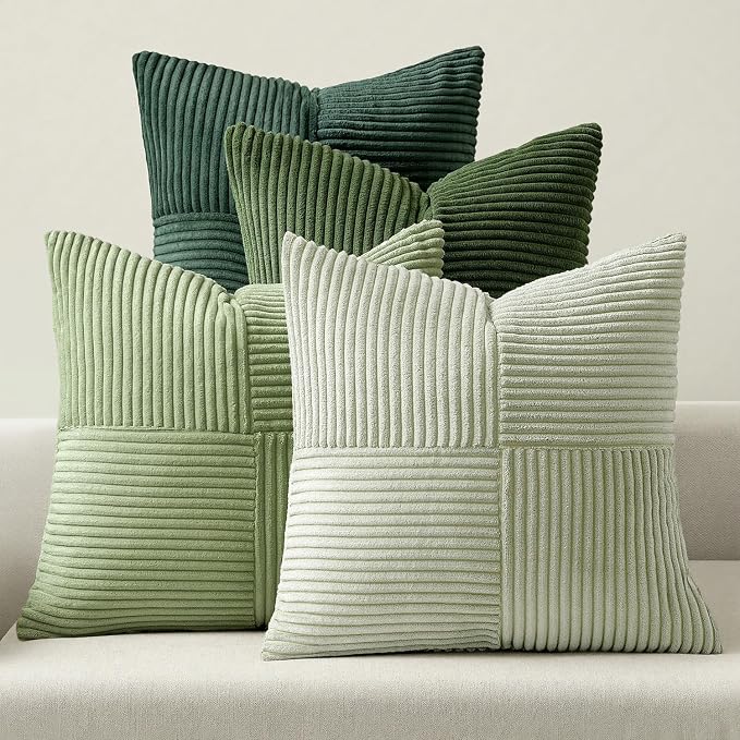 MIULEE Spring Green Decorative Throw Pillow Covers 20x20 Inch Set of 4 Boho Farmhouse Cushion Covers Mordern Nordic Pillow Cases Soft Corduroy Gradient Home Decor for Couch Sofa Living Room Bed