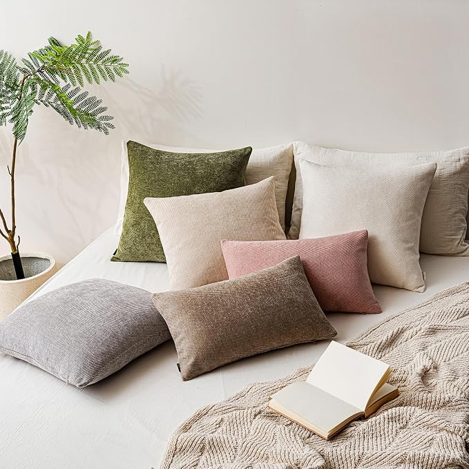 a moment Pack of 2 Decorative Chenille Throw Pillow Covers with Twill Cushion Covers for Sofa Living Room Couch Bed 24x24 Inch Grey