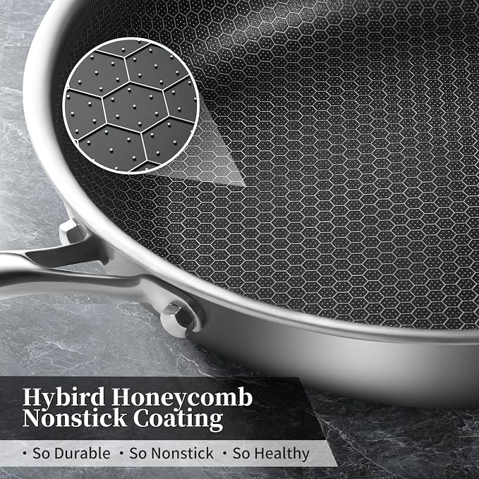 Innerwell 12" Non Stick Frying Pans,Stainless Steel Nonstick Frying Pan | Honeycomb Nonstick Coating, PFOA-free & Non-Toxic. Compatible with All Stoves, Easy to clean.Oven &Dishwasher Safe