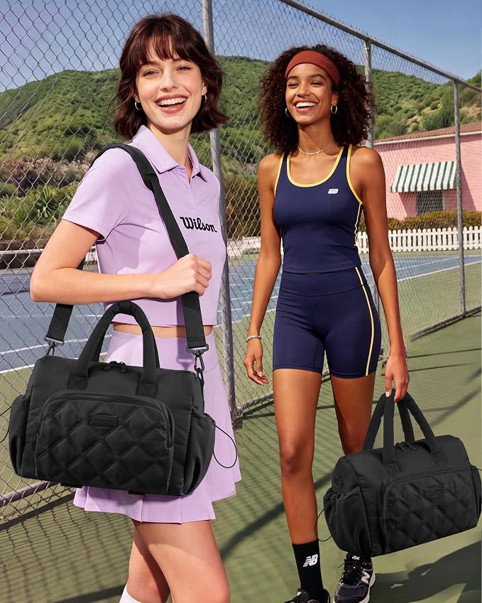 LOVEVOOK Small Gym Bag for Women with Yoga Mat Holder, Workout Bag with Large Tumbler Holder Pocket,Carry on Bag for Workout Dance Pilates Ballet Swimming Travel，Black