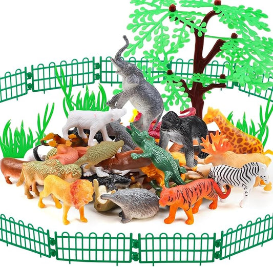 Animals Toys, 54PCS Wild Jungle Zoo Animal, Mini Animal Figures Set Gifts for Kids Boys Girls 8 Years Old