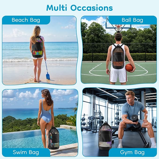 BROTOU Drawstring Backpack Gym String Bag with Pocket for Men Women Heavy Duty Mesh Bag Sport Equipment Bag for Swimming Yoga Beach Laundry