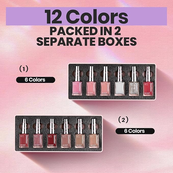 Beetles Nail Polish Set - 12 Colors Jelly Pink Quick Dry Nail Polish Glitter Air Dry Serenely Chic Fingernail Polish DIY Spring Nails Art Set Home