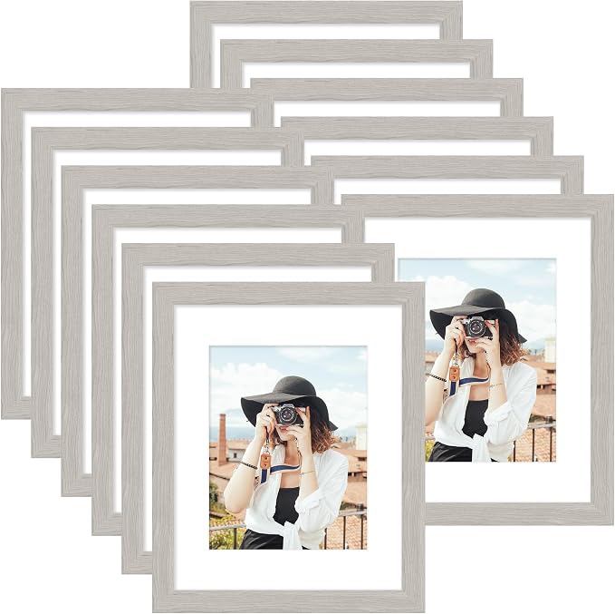 Picrit 12x16 Picture Frame Set of 12, Display 8.5x11 with Mat or 12x16 without Mat, Photo Frames for Wall Mounting Display, Gray