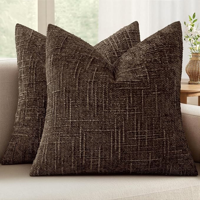 MIULEE Chenille Textured Throw Pillow Covers Reddish Brown 18x18 Set of 2 | Slubby Decorative Pillows, Boho Farmhouse Fall Home Decor, Modern Neutral Cushion Covers for Couch Sofa Bed Living Room